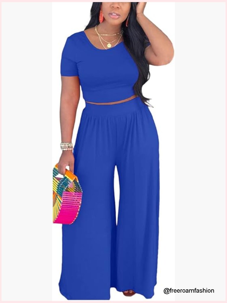 Sexy Backless Crop Top & Wide Leg Pant Set 2 Piece Outfit